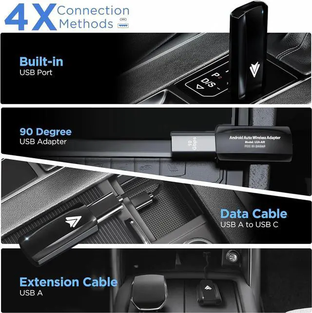 Alt view image 2 of 7 - Android Auto Wireless Adapter for Car Android auto Small Car Dongle for OEM Wired Car Model 2017+ Play Plug USB C to A, USB A Extension Cable, 90 Degree USB A Adapter, 3 Adapters, U2A-AIR