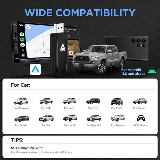 Alt view image 7 of 7 - Android Auto Wireless Adapter for Car Android auto Small Car Dongle for OEM Wired Car Model 2017+ Play Plug USB C to A, USB A Extension Cable, 90 Degree USB A Adapter, 3 Adapters, U2A-AIR