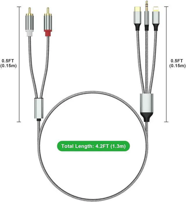 Alt view image 5 of 6 - Lightning to RCA Cable Audio Aux Adapter RCA to 3.5mm CableUSB C to 2 RCA Audio Cable (3 in 1 Audio Cable) for Power Amplifier Car Home Theater Speaker and More(Lightning Compatible)