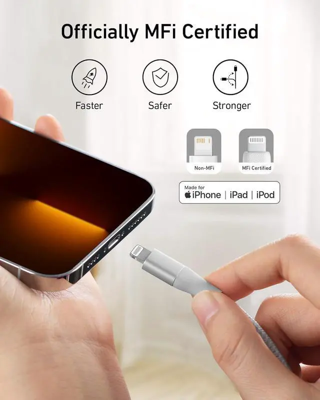 Alt view image 3 of 6 - Powerline+ II USB A to Lightning Cable MFi Certified for Flawless Compatibility with iPhone 11 Series SE/Xs/XR and More(10FT Silver)