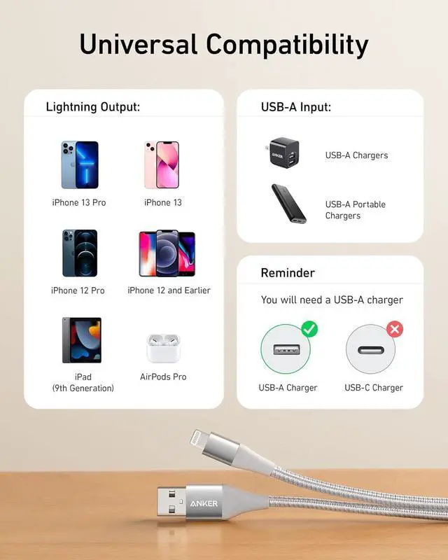 Alt view image 5 of 6 - Powerline+ II USB A to Lightning Cable MFi Certified for Flawless Compatibility with iPhone 11 Series SE/Xs/XR and More(10FT Silver)