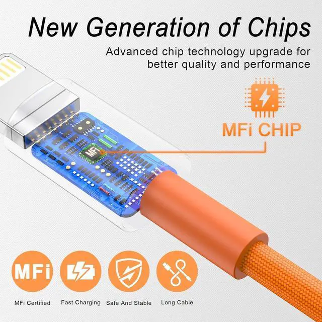 Alt view image 2 of 7 - Lightning Cable 6-Pack [ MFi Certified] iPhone Charger Set - 3/6/10 FT Braided Nylon Fast Charging Cords for iPhone 14/13/12/11/X/8/7/Plus/Pro/Max iPad iPod (Black/Gray/Orange)