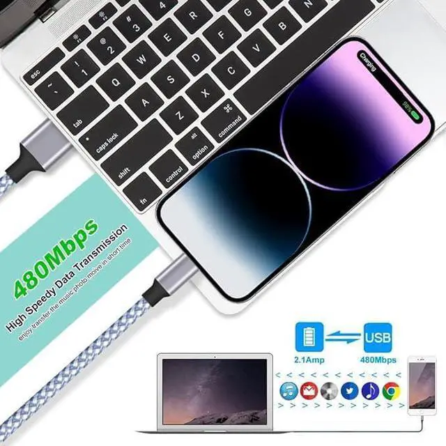 Alt view image 5 of 7 - iPhone Charger 3pack 6ft MFi Certified Best New Nylon Braided Lightning Cable Cell Phone Fast Charger Cord Compatible with iPhone14/13/12/11Pro Max/XS/XR/X/8/7/6/5/SE/iPad More