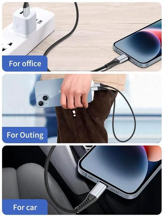 Alt view image 6 of 7 - 2FT USB to USB C Cable 3 Pack USB C Cable 2 FT USBC iPhone Charger Cord Braided USB Type C Cord Fast Charging for iPhone 16 15 Pro Max  Galaxy S24 S23 S22 Ultra Goole Pixel