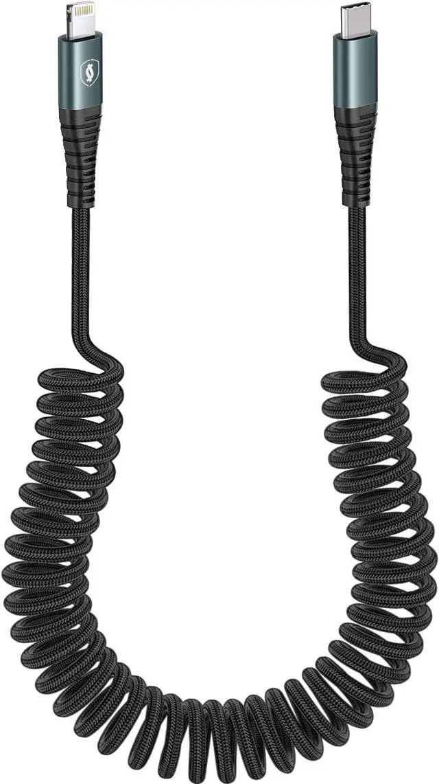 Main image of Coiled USB-C to Lightning Cable Nylon Braided 6FT [ MFi Certified] Retractable iPhone Charger Fast Charging Compatible with iPhone14/13/12/11 Pro Max/XS MAX/XR/XS/X/8/7/Plus/iPad