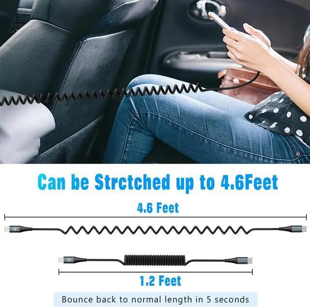 Alt view image 6 of 7 - Coiled USB-C to Lightning Cable Nylon Braided 6FT [ MFi Certified] Retractable iPhone Charger Fast Charging Compatible with iPhone14/13/12/11 Pro Max/XS MAX/XR/XS/X/8/7/Plus/iPad