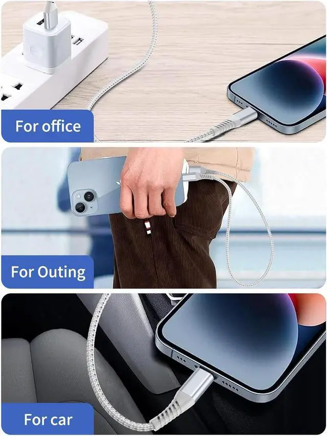 Alt view image 5 of 7 - 2FT Short iPhone Charger Cord 3 Pack 2 Foot USB A to Lightning Cable Braided MFi Certified 2 FT iPhone Cable Fast Charging for iPhone 14 13 12 11 Pro Max iPad AirPods Short Lightning Cord for Car
