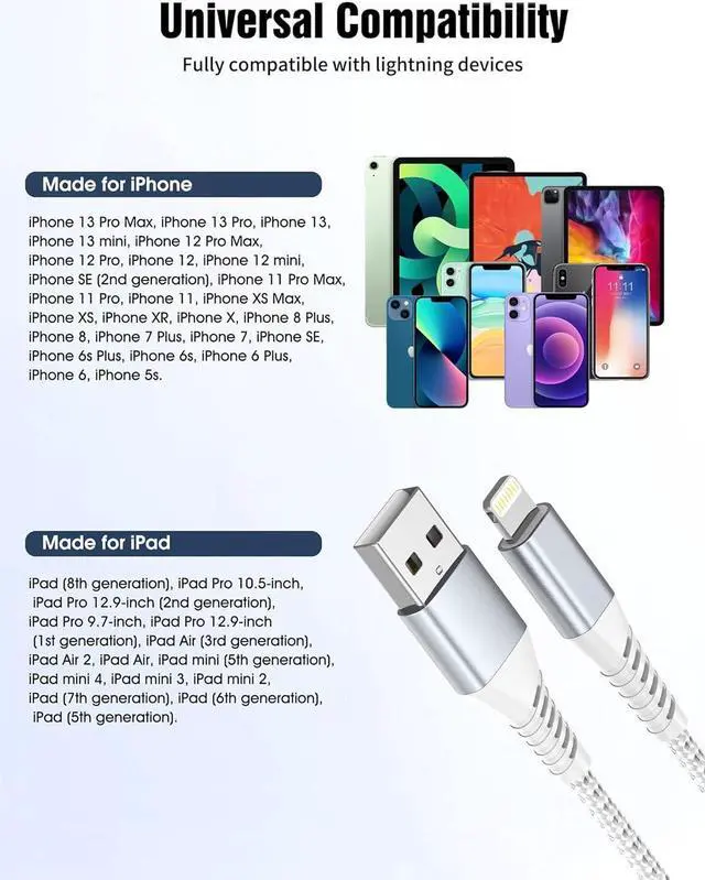 Alt view image 7 of 7 - 2FT Short iPhone Charger Cord 3 Pack 2 Foot USB A to Lightning Cable Braided MFi Certified 2 FT iPhone Cable Fast Charging for iPhone 14 13 12 11 Pro Max iPad AirPods Short Lightning Cord for Car