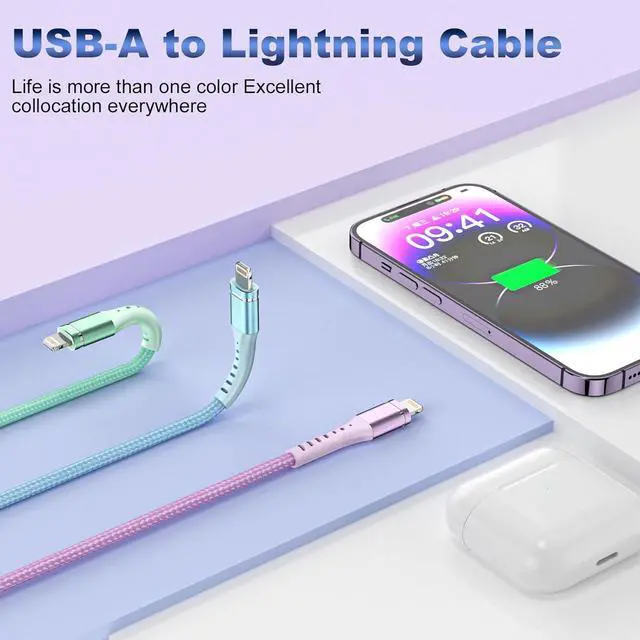 Alt view image 4 of 7 - iPhone Charger [Apple MFi Certified] 3Pack 3FT Lightning Cable Fast Charging High Speed Data Sync USB Cable Compatible iPhone 14/13/12/11 Pro Max/XS MAX/XR/XS/X/8/7/Plus/6S (Multi-Color)