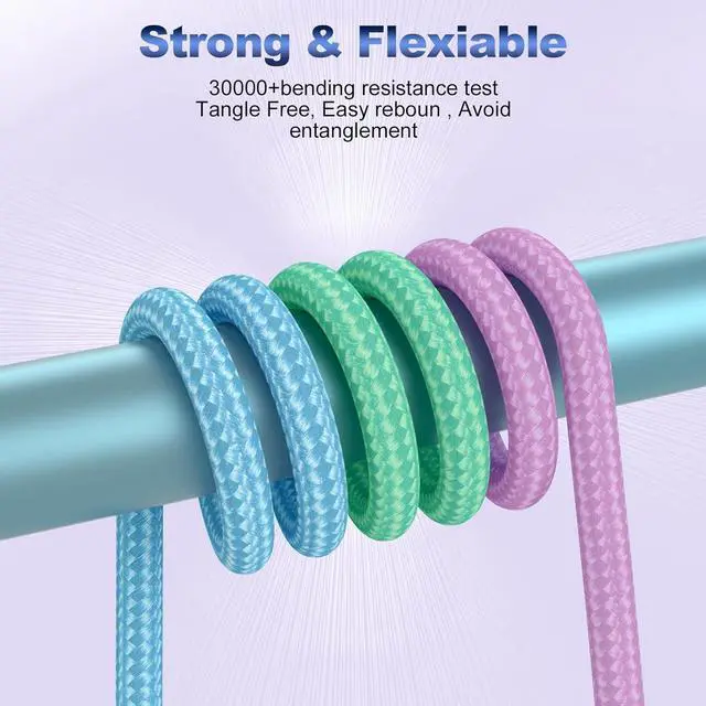 Alt view image 6 of 7 - iPhone Charger [Apple MFi Certified] 3Pack 3FT Lightning Cable Fast Charging High Speed Data Sync USB Cable Compatible iPhone 14/13/12/11 Pro Max/XS MAX/XR/XS/X/8/7/Plus/6S (Multi-Color)