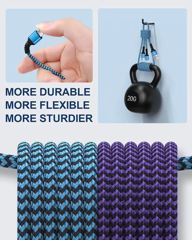 Alt view image 3 of 7 - Multi Charging Cable USB to USB C and Lightning Cable 4ft Braided 2 in 1 Fast USB Cable with Type C/Lighting Port for iPhone 16 Pro Max 15 14 13 iPad Multiple Phone Charger Cord-Not Support CarPlay