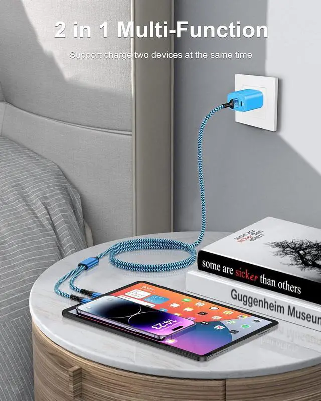 Alt view image 4 of 7 - Multi USB Charging Cable USB to USB C and Lightning Cable 4ft Braided 2 in 1 Fast USB Cable with Type C/Lighting Port for iPhone 15 Pro Max 14 13 12 XR  Google iPad Multiple Phone Charger Cord