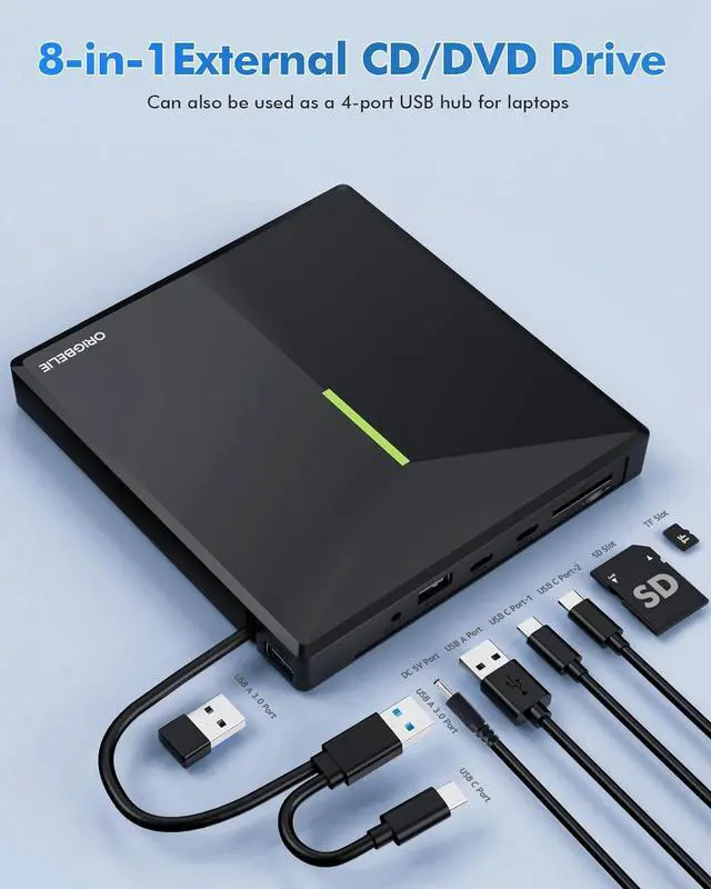Alt view image 6 of 7 - External CD DVD Drive with 4 USB Ports and 2 TF/SD Card Slots, USB 3.0 Portable CD/DVD Disk Drive Player Burner Reader Writer for Laptop Macbook Desktop PC Windows 11/10/8/7 Linux Mac OS