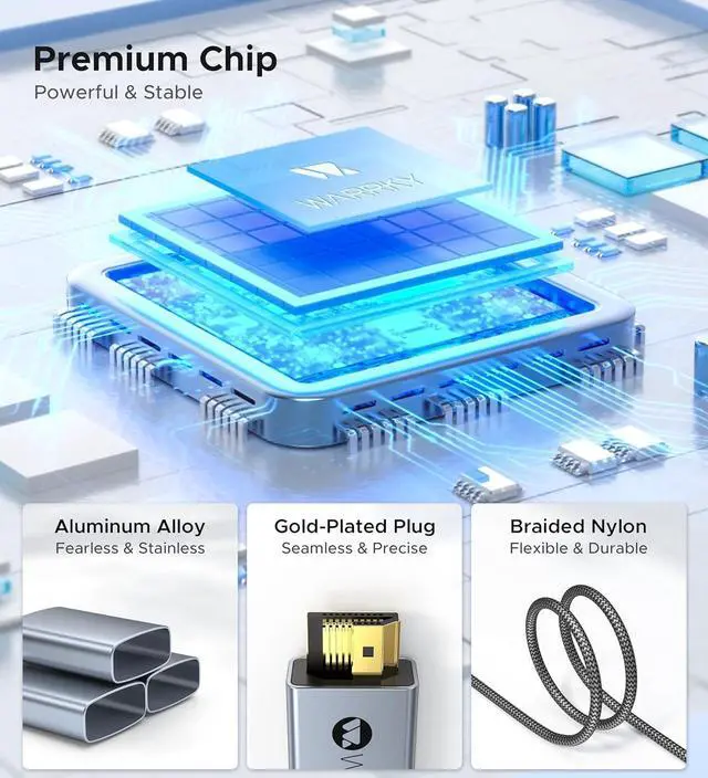 Alt view image 6 of 7 - Warrky USB C to HDMI Cable 4K |Anti-Interference Gold-Plated Plugs| Aluminum Type-C to HDMI Cord, Thunderbolt 3 & 4 Compatible for iPhone 15 Series, MacBook, iMac, iPad, Galaxy, Surface, Dell, 6ft