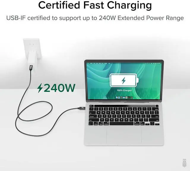 Alt view image 7 of 7 - Plugable USBC 140W Wall Charger and 240W USB 4 Cable Bundle, Maximize EPR Charging