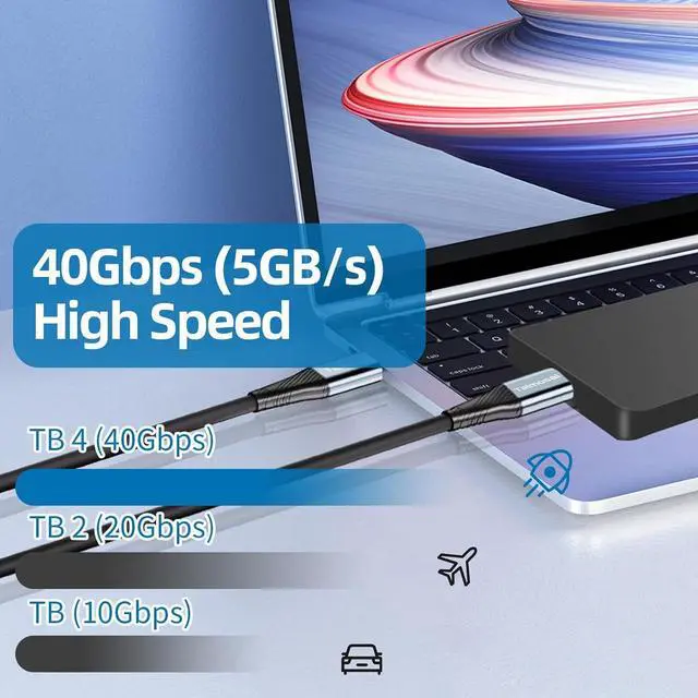 Alt view image 2 of 7 - 240W for Thunderbolt 4 Cable 10 ft, Support 8K@60Hz, 4K@144Hz 40Gbps/240W PD Charging for iPhone 15 Pro/15 Pro Max, USB4, Thunderbolt 3, MacBook Pro, Docking, eGPU, SSD, Surface Pro