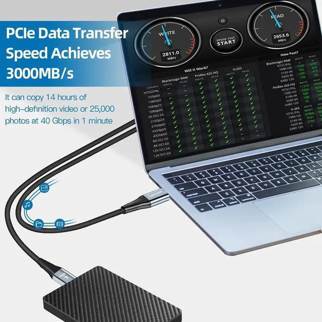 Alt view image 6 of 7 - 240W for Thunderbolt 4 Cable 10 ft, Support 8K@60Hz, 4K@144Hz 40Gbps/240W PD Charging for iPhone 15 Pro/15 Pro Max, USB4, Thunderbolt 3, MacBook Pro, Docking, eGPU, SSD, Surface Pro