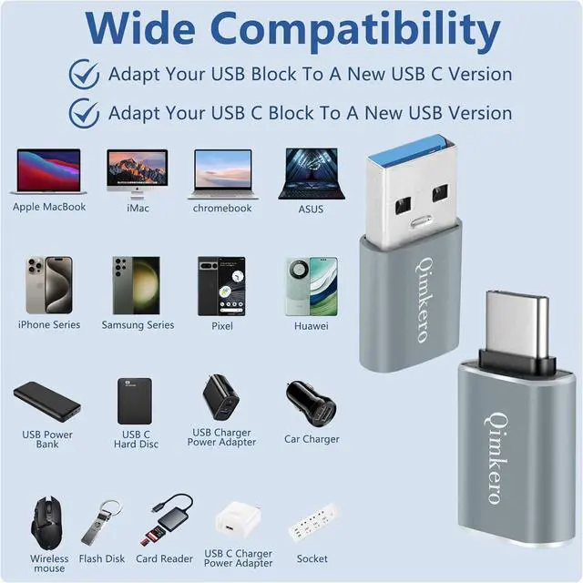 Alt view image 5 of 7 - (4-Pack) 2 * Type C Female to A Male Charger Converter & 2 * USB C Male to USB Female OTG Adapter for iPhone 16 15 14 13 Plus Pro Max  Watch 10 Airpods iPad Car  Galaxy S23 S24 Ultra