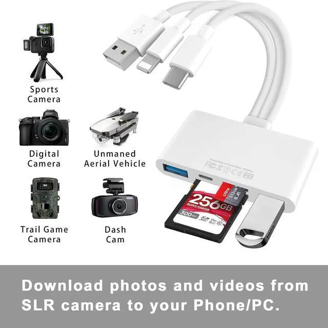 Alt view image 2 of 7 - 5-in-1 Memory Card Reader USB OTG Adapter & SD Card Reader for i-Phone/i-Pad USB C and USB A Devices with Micro SD & SD Card Slots Supports SD/Micro SD/SDHC/SDXC/MMC