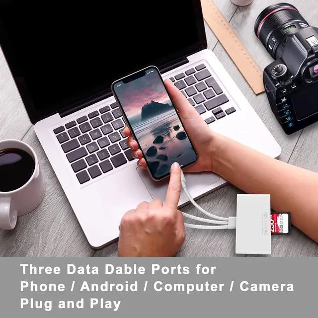 Alt view image 4 of 7 - 5-in-1 Memory Card Reader USB OTG Adapter & SD Card Reader for i-Phone/i-Pad USB C and USB A Devices with Micro SD & SD Card Slots Supports SD/Micro SD/SDHC/SDXC/MMC