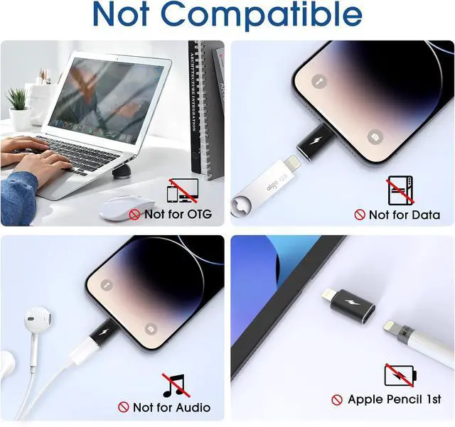 Alt view image 3 of 7 - Female USB C to Male Lightning Adapter 2 Pack 2.2A Charging Data Transfer Compatible with iPhone 14 13 12 11 Xs SE iPad iPod AirPods Not for Audio Headphones/OTG Android Anti-Lost Black