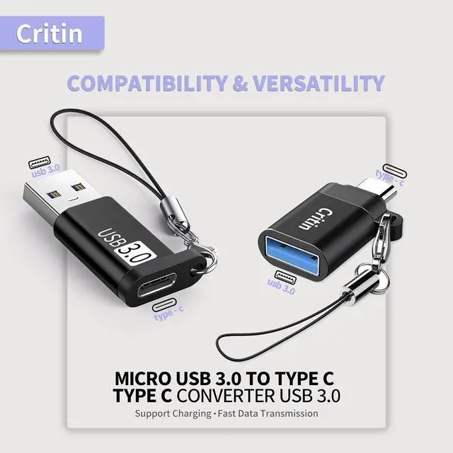 Alt view image 2 of 7 - USB C to USB Adapter and USB to USB C Adapter 2-Pack USB 3.0 5G BPS Data sync OTG Adapter with Lanyard Compatible with Mobile Phones Tablets iPad AirPods iWatch Keyboard and Mouse etc.