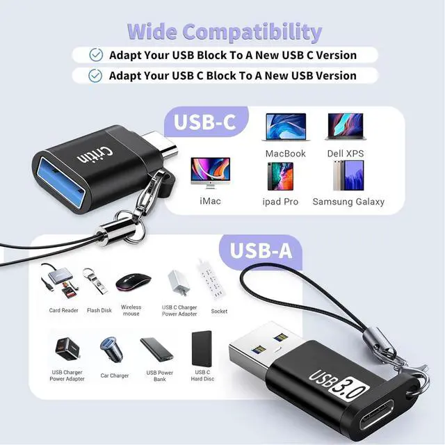 Alt view image 4 of 7 - USB C to USB Adapter and USB to USB C Adapter 2-Pack USB 3.0 5G BPS Data sync OTG Adapter with Lanyard Compatible with Mobile Phones Tablets iPad AirPods iWatch Keyboard and Mouse etc.