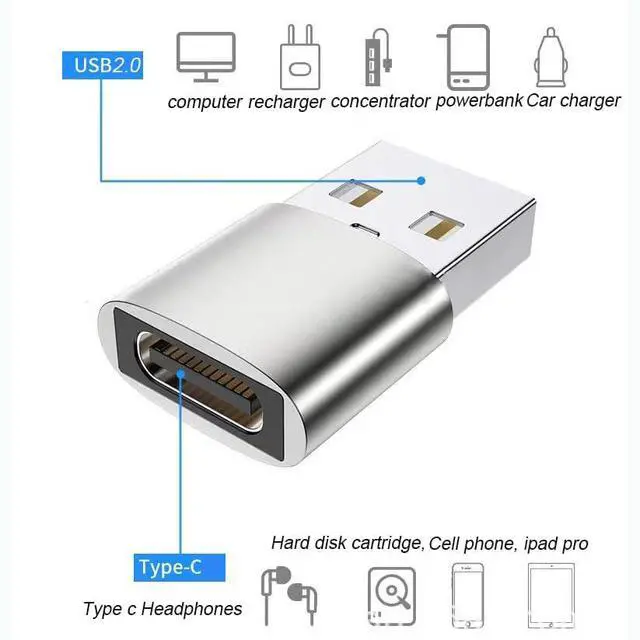 Alt view image 3 of 7 - 2*USB C Male to USB 3.0 Female Converter Adapter & 2*USB 2.0 Male to USB C Female OTG Adapter for Charging and Data Transmission (4 Pack) - Silver