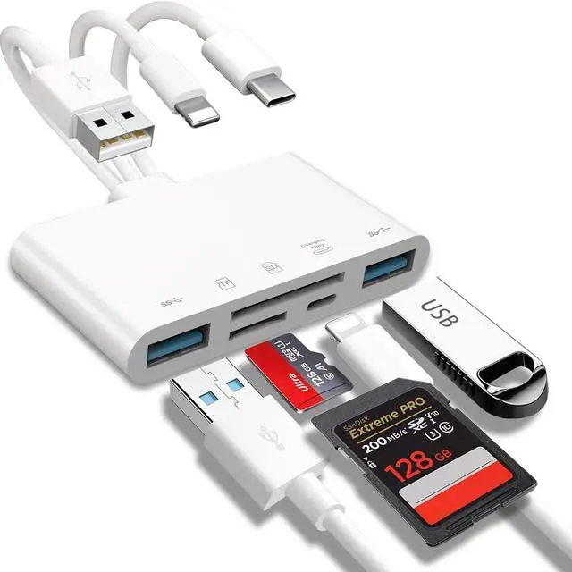 Main image of 5-in-1 Memory Card Reader USB OTG Adapter & SD Card Reader for i-Phone/i-Pad USB C and USB A Devices with Micro SD & SD Card Slots Supports SD/Micro SD/SDHC/SDXC/MMC