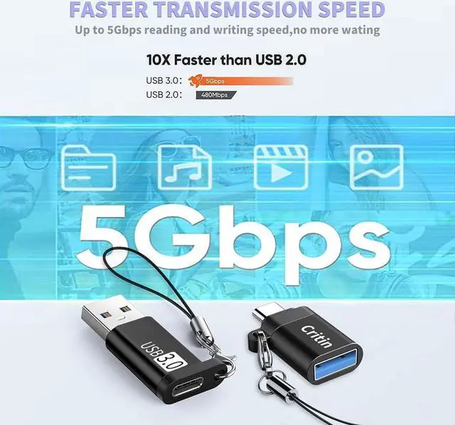 Alt view image 3 of 7 - USB C to USB Adapter and USB to USB C Adapter 2-Pack USB 3.0 5G BPS Data sync OTG Adapter with Lanyard Compatible with Mobile Phones Tablets iPad AirPods iWatch Keyboard and Mouse etc.