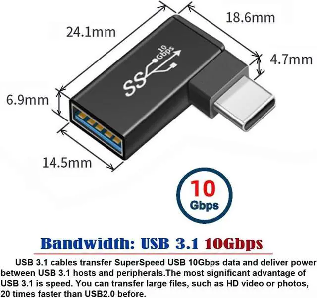 Alt view image 6 of 7 - USB-C Type-C to USB 3.0 Female OTG Adapter Right Angled 90 Degree for Laptop Cell Phone