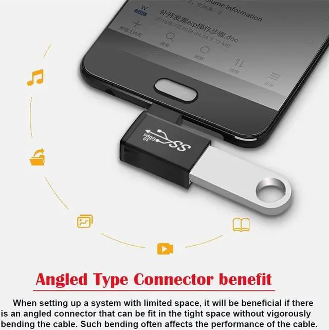 Alt view image 7 of 7 - USB-C Type-C to USB 3.0 Female OTG Adapter Right Angled 90 Degree for Laptop Cell Phone