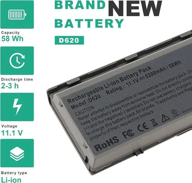 Alt view image 4 of 7 - INC 5200mAh Laptop Battery Replacement for Dell Latitude D620 D630 D630c D631 Series