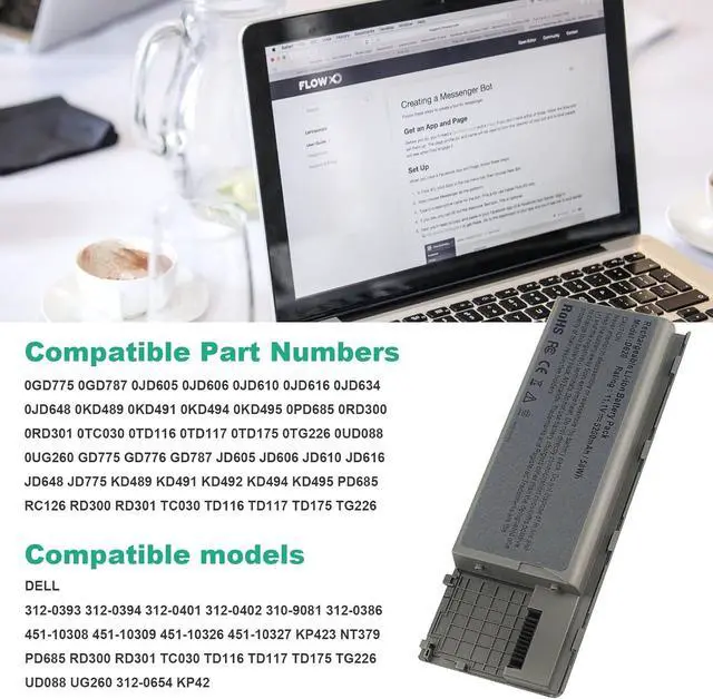 Alt view image 2 of 7 - INC 5200mAh Laptop Battery Replacement for Dell Latitude D620 D630 D630c D631 Series