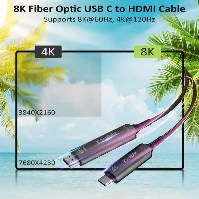 Alt view image 2 of 7 - USB C to HDMI 2.1 Cable 50 FT, 8K Active Fiber Optic Type-C to HDMI Cord, (8K@60Hz, HDCP, HDR) Thunderbolt 3/4 Compatible, for iPhone 15 Series, MacBook Pro, iPad Pro, S23, Surface, with 4 Adapters