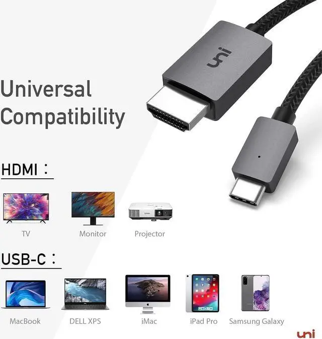 Alt view image 7 of 7 - uni USB C to HDMI Cable, [4K, High-Speed] USB Type C to HDMI Cable for Home Office, [Thunderbolt 3/4 Compatible] with Chromebook, MacBook Pro/Air 2023, iPad Pro, iMac, XPS 17, S23-6FT