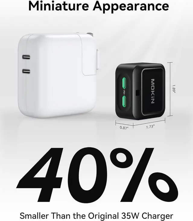 Alt view image 4 of 6 - USB C Charger Block 40W Dual Port Type C Fast Charging Block GaN+ PD Power Adapter with Foldable Plug USB C Wall Charger Cube for iPhone 16/16 Pro/16 Plus/16 Pro Max/15