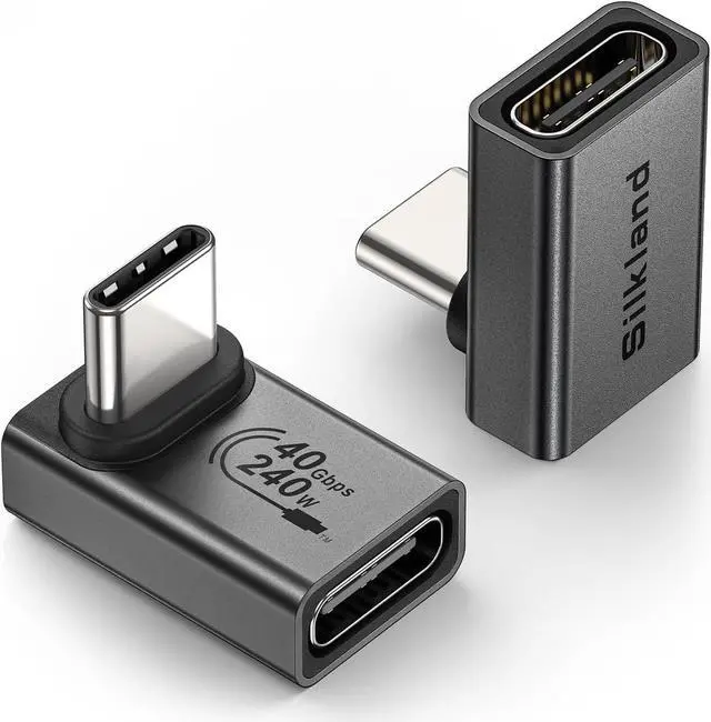 Main image of USB C 90 Degree Right Angle Adapter 2 Pack [8K 60Hz 240W 40Gbps] Male to Female Adapter Extender Compatible Thunderbolt 4 for Steam Deck ROG Ally MacBook Switch 2 iPhone 17/16 Quest 3