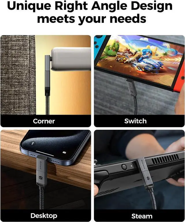 Alt view image 5 of 7 - USB C 90 Degree Right Angle Adapter 2 Pack [8K 60Hz 240W 40Gbps] Male to Female Adapter Extender Compatible Thunderbolt 4 for Steam Deck ROG Ally MacBook Switch 2 iPhone 17/16 Quest 3