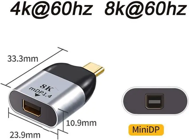 Alt view image 2 of 7 - USB-C Type-C Host to Mini Displayport Female Monitor Mini-DP Displays Adapter 4K 60hz for Laptop Phone