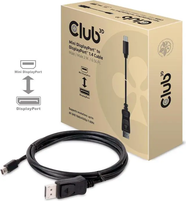 Alt view image 7 of 7 - Club 3D CAC-1115 VESA Certified Mini DisplayPort to DisplayPort Bi-Directional 1.4/Hbr3 M/M Cable DP 1.4 8K 60Hz 2m- 6,56Ft