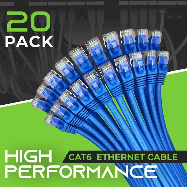 Alt view image 2 of 7 - GearIT Cat 6 Ethernet Cable 7 ft (20-Pack) - Cat6 Patch Cable, Cat 6 Patch Cable, Cat6 Cable, Cat 6 Cable, Cat6 Ethernet Cable, Network Cable, Internet Cable - Blue 7 Feet