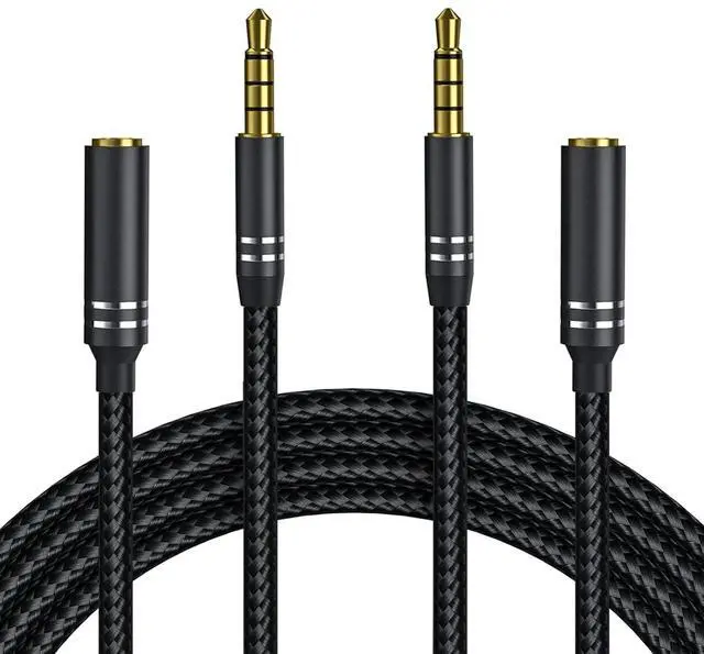Main image of 2 Pack 3.5mm Headphone Extension Cable (4Ft/1.2M) 4 Pole Hi-Fi Stereo Sound Audio Cable Nylon Braided Male to Female AUX Cord Auxiliary Extender for All 3.5 mm Enabled Devices - Black