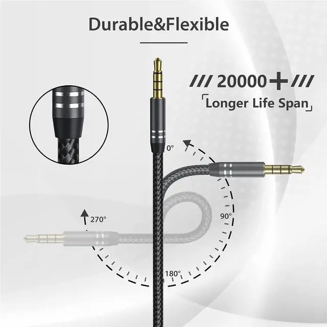 Alt view image 3 of 7 - 2 Pack 3.5mm Headphone Extension Cable (4Ft/1.2M) 4 Pole Hi-Fi Stereo Sound Audio Cable Nylon Braided Male to Female AUX Cord Auxiliary Extender for All 3.5 mm Enabled Devices - Black