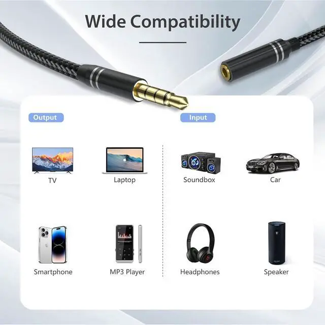 Alt view image 4 of 7 - 2 Pack 3.5mm Headphone Extension Cable (4Ft/1.2M) 4 Pole Hi-Fi Stereo Sound Audio Cable Nylon Braided Male to Female AUX Cord Auxiliary Extender for All 3.5 mm Enabled Devices - Black