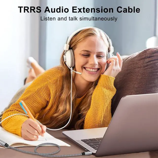 Alt view image 2 of 7 - Headphone Extension Cable 6FT 3.5mm Male to Female Stereo Audio Extension Cable with Microphone Nylon Braided Aux Adapter Extender Cord for Headset iPhone iPad Smartphones Tablets Media Players