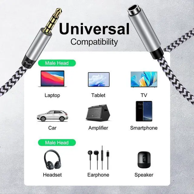 Alt view image 3 of 7 - Headphone Extension Cable 6FT 3.5mm Male to Female Stereo Audio Extension Cable with Microphone Nylon Braided Aux Adapter Extender Cord for Headset iPhone iPad Smartphones Tablets Media Players