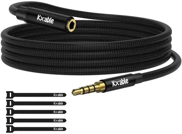 Main image of 3.5mm Headphone Extension Cable 15FT 4 Pole TRRS 1/8 inch Male to Female Stereo Audio Cord Nylon Braided Microphone Compatible for Headphone iPad Smartphone Media Players Tablet- Slim