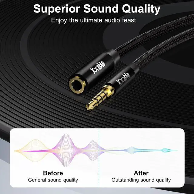 Alt view image 3 of 6 - 3.5mm Headphone Extension Cable 15FT 4 Pole TRRS 1/8 inch Male to Female Stereo Audio Cord Nylon Braided Microphone Compatible for Headphone iPad Smartphone Media Players Tablet- Slim