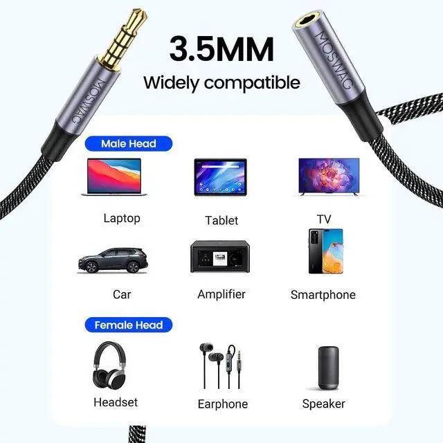 Alt view image 2 of 7 - 6.6FT/2Meter 3.5mm Male to Female Extension Cable with Microphone Stereo Audio Adapter Nylon Braided Compatible for Home/Car Stereos Smartphones Headphones Tablets Media Players and More